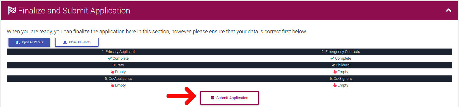 Finalize the Online Application