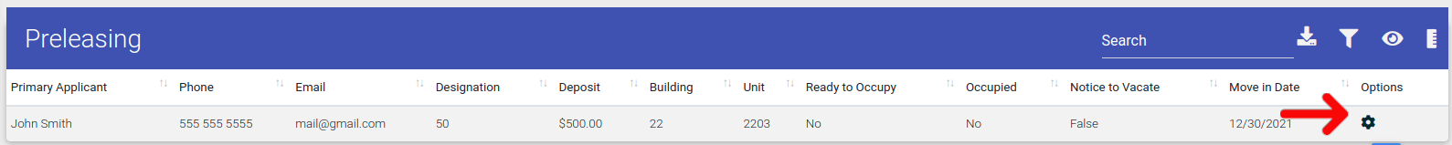 Selecting Occupy Unit link in ExactEstate